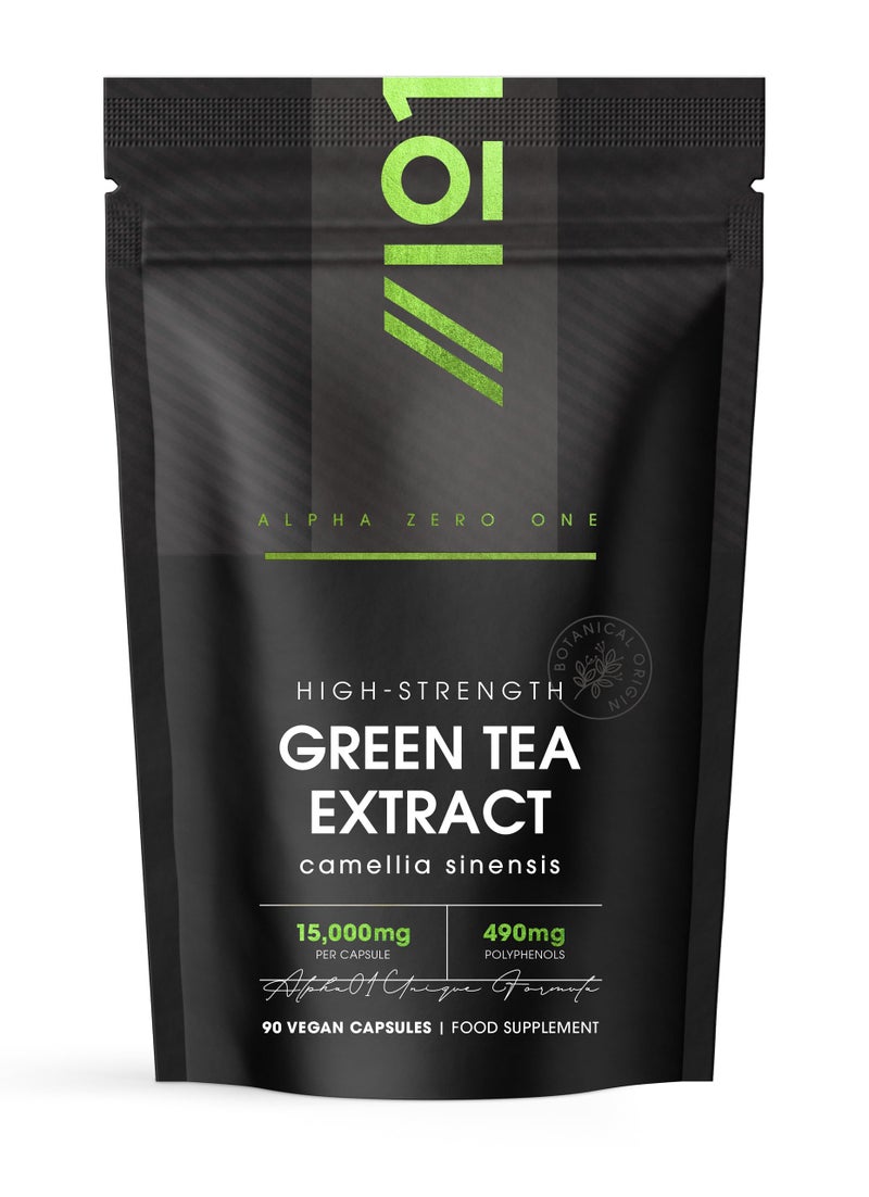 ALPHA01 Green Tea Extract 15,000mg - 95% Polyphenols (490mg per Capsule) - 90 Vegan Capsules (3 Months Supply) - Resealable and Recyclable Pouch - by Alpha01 - Image 1